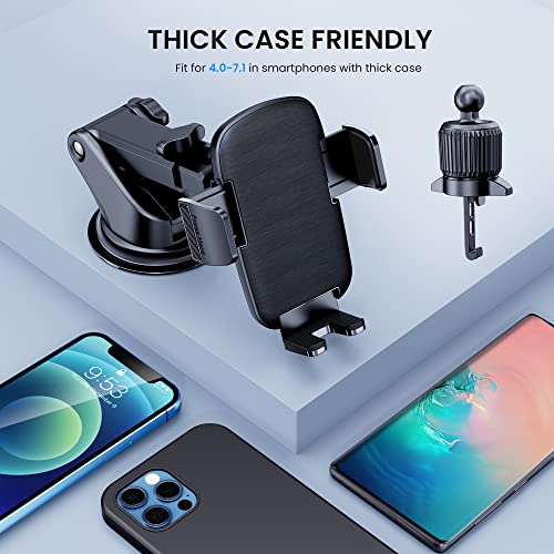 Phone Mount for Car Phone Holder [Military-Grade Suction & Stable Clip]Car Phone Holder Mount Windshield Dashboard Air Vent Universal Cell Phone Automobile Mount Fit For All iPhone Android Smartphones