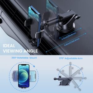 Phone Mount for Car Phone Holder [Military-Grade Suction & Stable Clip]Car Phone Holder Mount Windshield Dashboard Air Vent Universal Cell Phone Automobile Mount Fit For All iPhone Android Smartphones