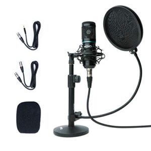 movo pc-m6 universal cardioid condenser microphone bundle with tabletop mic stand, dual layer pop filter, and audio cables – great studio equipment kit with perfect singing microphone for recording