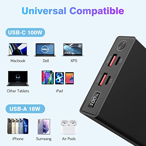 POIYTL Laptop Power Bank 100W USB C 20000mAh Portable Laptop Charger Super Fast Charging External Battery Pack for MacBook Dell XPS IPad iPhone 13/12 Pro Mini Samsung Switch