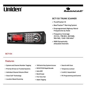 Uniden BearTracker Scanner (BCT15X) with 9,000 Channels, TrunkTracker III Technology, Base/Mobile Design, Close Call RF Capture Technology with Location-Based Scanning, - Black Color