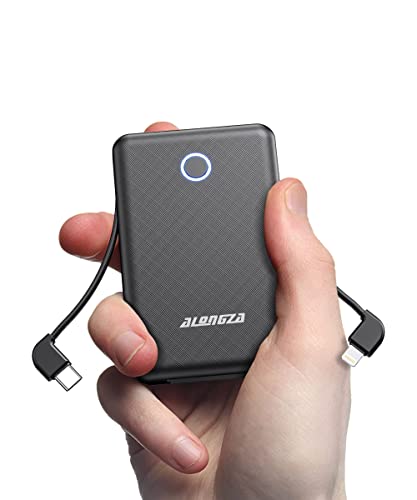 Portable Charger Small Size Built in Cable 6000mAh Power Bank, External Battery Pack Lightweight Backup Charger, Ultra Slim Battery Backup Charger for Cell Phones