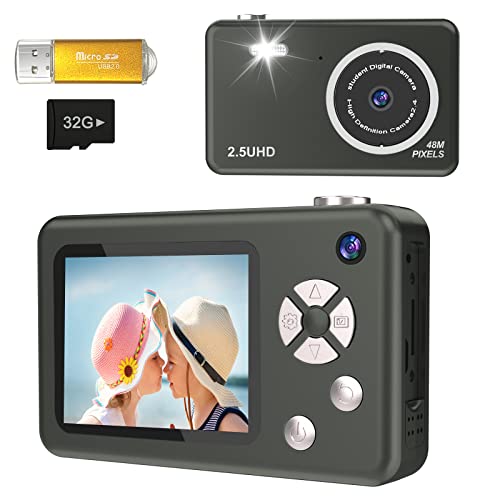 Digital Camera, 48MP Digital Point & Shoot Cameras for Teens, Portable 1080P Camera for Boys&Girls Beginners, Gift for Christmas Birthday(Black)