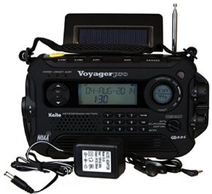 kaito voyager pro ka600 digital solar dynamo hand crank am/fm/lw/sw & noaa weather emergency radio with flashlight, reading lamp,smart phone charger & rds and real-time alert, with ac adapter, black