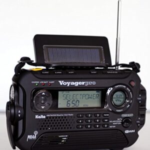 Kaito Voyager Pro KA600 Digital Solar Dynamo Hand Crank AM/FM/LW/SW & NOAA Weather Emergency Radio with Flashlight, Reading Lamp,Smart Phone Charger & RDS and Real-Time Alert, with AC Adapter, Black