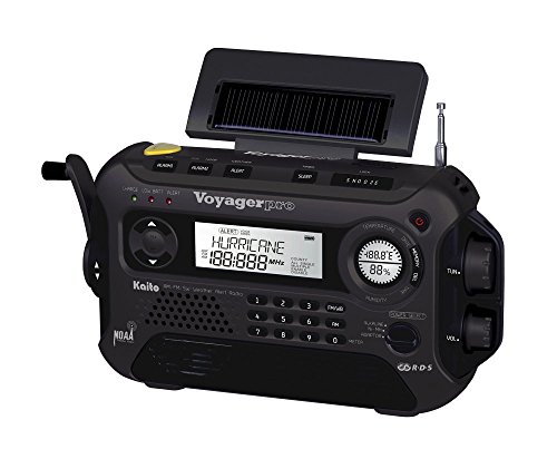 Kaito Voyager Pro KA600 Digital Solar Dynamo Hand Crank AM/FM/LW/SW & NOAA Weather Emergency Radio with Flashlight, Reading Lamp,Smart Phone Charger & RDS and Real-Time Alert, with AC Adapter, Black