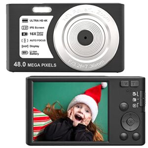 4k digital camera – 48mp camera with 32gb sd card，4k rechargeable electronic mini camera for students, teens, kids