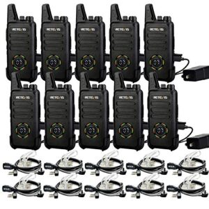 retevis rt22s 2 way radios walkie talkies long range,two way radios rechargeable with earpiece and mic,channel display,hands free,for healthcare church school retail restaurant automotive(10 pack)