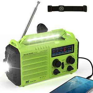 emergency radio hand crank solar, am/fm/sw noaa weather radio, portable battery operated radio with cell phone charger, 3w led flashlight & reading lamp, sos for home,storm,camping,survival