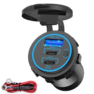 12v usb outlet usb c car charger socket – newest 58w lengthened rv usb outlet 12v socket dual 20w pd3.0 usb-c and 18w qc3.0 car usb port with button power switch for car boat marine rv motorcycle