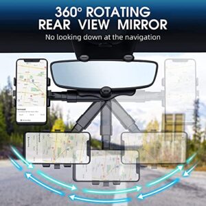 TwoHead 2022 Rearview Mirror Phone Holder for Car,360°Rotatable and Retractable Universal Multifunctional Adjustable Rear View Mirror Car Phone Holder Mount Fits Most Cars and Phone
