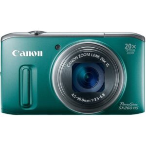 canon powershot sx260 hs 12.1 mp cmos digital camera with 20x image stabilized zoom 25mm wide-angle lens and 1080p full-hd video (green) (old model)