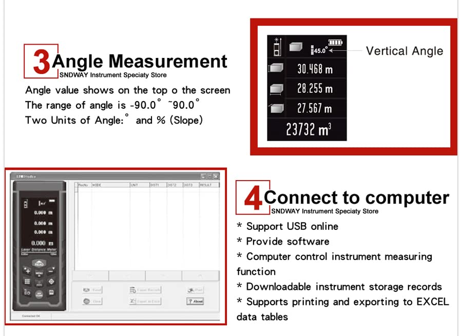 yise-O0594 New for Digital Laser Distance Meter Camera USB Recharge Portable Colorful Screen Range Finder Rangefinder SW-S80 S120 SW-S120