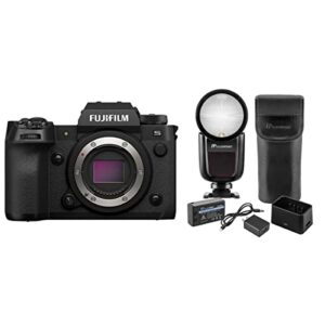 fujifilm x-h2s mirrorless digital camera body, black with flashpoint zoom li-on x r2 ttl on-camera round flash speedlight