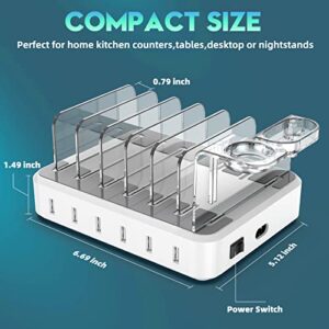 Charging Station for Multiple Devices,60W 12A 6 Port USB Charging Station Organizer with 7 Mixed Cables and iwatch Charger Holder,Compatible with Cellphone,Tablet, Kindle, iPhone iPad and More