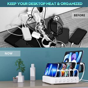 Charging Station for Multiple Devices,60W 12A 6 Port USB Charging Station Organizer with 7 Mixed Cables and iwatch Charger Holder,Compatible with Cellphone,Tablet, Kindle, iPhone iPad and More