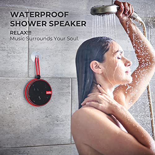 comiso IPX7 Waterproof Bluetooth Speaker, Wireless Shower Speakers with HD Sound, Small Outdoor Portable Speaker Support TF Card for Boating, Pool, Hiking, Camping, Gifts for Men & Women - Black/Red