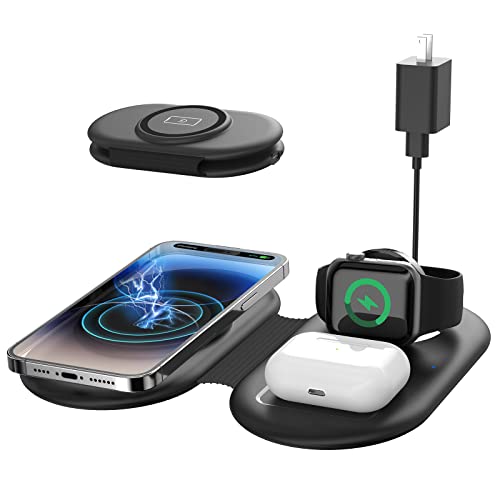 𝟐𝟎𝟐𝟑 𝐍𝐞𝐰 Foldable Wireless Charger, Hicevaiy 3 in 1 Magnetic Charging Pad for Apple Multiple Devices Compatible with iWatch 8/SE/7/6/5/4/3/2, iPhone 14/13/12 Pro/Max, AirPods 3/2/Pro（Black）