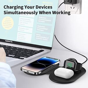 𝟐𝟎𝟐𝟑 𝐍𝐞𝐰 Foldable Wireless Charger, Hicevaiy 3 in 1 Magnetic Charging Pad for Apple Multiple Devices Compatible with iWatch 8/SE/7/6/5/4/3/2, iPhone 14/13/12 Pro/Max, AirPods 3/2/Pro（Black）