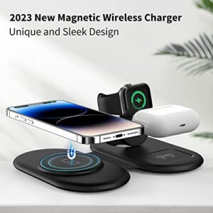 𝟐𝟎𝟐𝟑 𝐍𝐞𝐰 Foldable Wireless Charger, Hicevaiy 3 in 1 Magnetic Charging Pad for Apple Multiple Devices Compatible with iWatch 8/SE/7/6/5/4/3/2, iPhone 14/13/12 Pro/Max, AirPods 3/2/Pro（Black）