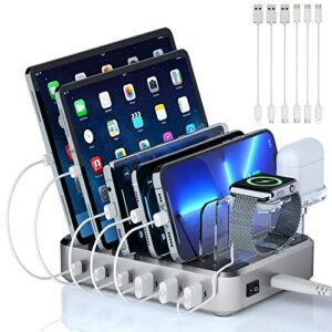 charging station for multiple devices – tycrali 81w 6 port usb c charging station with 3 20w pd charger, phone and watch charging stand for iphone ipad iwatch airpods samsung android products