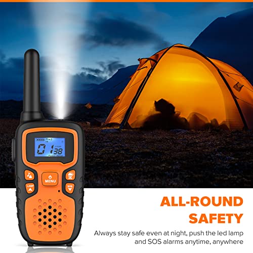 Walkie Talkies for Adults Long Range-Wishouse Rechargeable 2 Way Radios,Hiking Accessories Camping Gear Toys for Kids with Lamp,SOS Siren,NOAA Weather Alert,VOX,Easy to Use(Red Blue Orange 3 Pack)