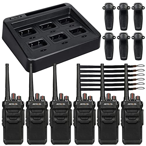 Retevis RT48 IP67 Waterproof Walkie Talkies,2 Way Radios Long Range,with 6 Way Multi Unit Charger,Rugged Two Way Radio for Construction Hotel (6 Pack)