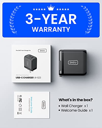 USB A & USB C Charger Block, INIU 45W PD QC3.0 PPS USB-C Foldable Wall Charger Supports Super Fast Charging for Samsung S23 Ultra S23 S22 S21 S20, iPhone 14 13 12, iPad, MacBook Air, Steam Deck