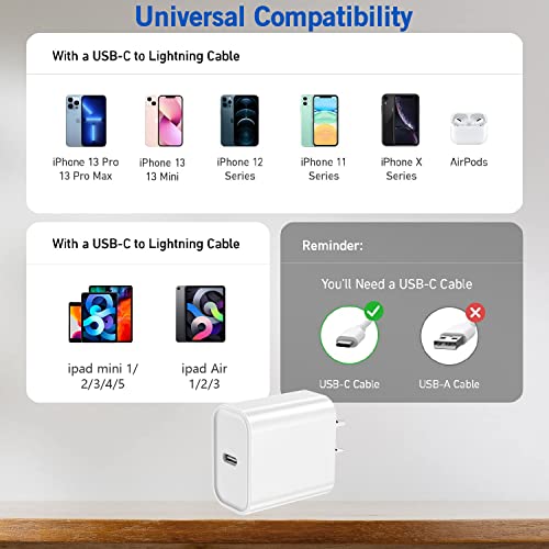 iPhone 14 Charger, 20W PD Super Quick Apple Charger [Apple MFi Certified] iPhone Charger Fast Charging Block with USB C to Lightning Cable Compatible with iPhone 14/14 Pro/14 Pro Max/14 Plus/13/12/11