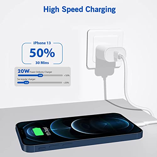 iPhone 14 Charger, 20W PD Super Quick Apple Charger [Apple MFi Certified] iPhone Charger Fast Charging Block with USB C to Lightning Cable Compatible with iPhone 14/14 Pro/14 Pro Max/14 Plus/13/12/11