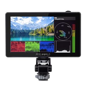 feelworld lut5 5.5 inch 3000nits ultra bright dslr camera field monitor auto dimming touchscreen hdr 3d lut with waveform f970 external power and install kit 4k hdmi input output 1920x1080 ips panel