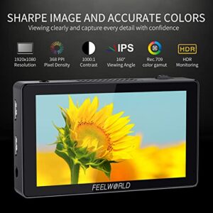 FEELWORLD LUT5 5.5 Inch 3000nits Ultra Bright DSLR Camera Field Monitor Auto Dimming Touchscreen HDR 3D LUT with Waveform F970 External Power and Install Kit 4K HDMI Input Output 1920X1080 IPS Panel