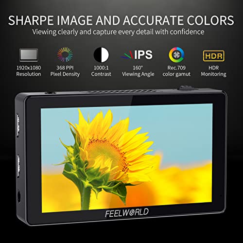 FEELWORLD LUT5 5.5 Inch 3000nits Ultra Bright DSLR Camera Field Monitor Auto Dimming Touchscreen HDR 3D LUT with Waveform F970 External Power and Install Kit 4K HDMI Input Output 1920X1080 IPS Panel