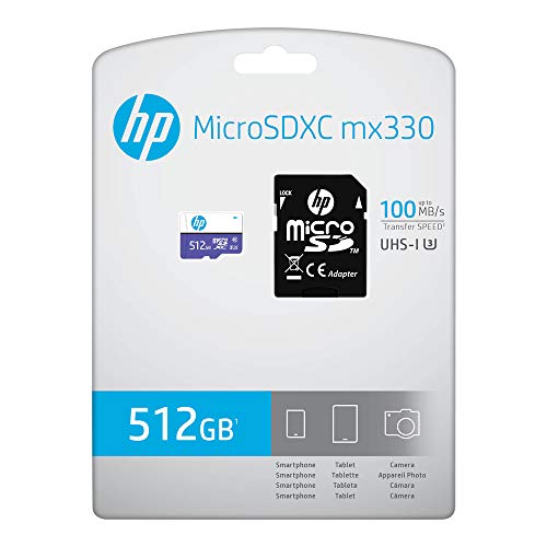 HP 512GB mx330 Class 10 U3 microSDXC Flash Memory Card - 100MB/s, Class 10, U3, 4K UHD, Full HD, UHS-I, Micro SD