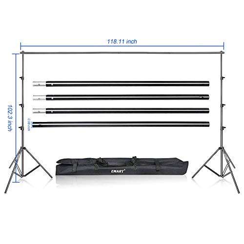 EMART Photo Video Studio Backdrop Stand Kit, 8.5x10ft Adjustable Photography Green Screen Support System with 3 Muslin Backgrounds for Photoshoot (Black White Green)