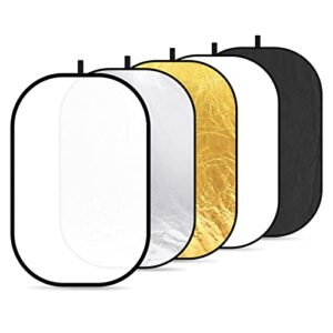NEEWER 40"x60"/100x150cm Light Reflectors for Photography, Portable 5 in 1 Collapsible Multi Disc with Bag - Translucent, Silver, Gold, Black, White Diffuser for Studio and Outdoor Lighting