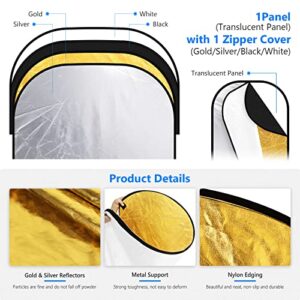 NEEWER 40"x60"/100x150cm Light Reflectors for Photography, Portable 5 in 1 Collapsible Multi Disc with Bag - Translucent, Silver, Gold, Black, White Diffuser for Studio and Outdoor Lighting