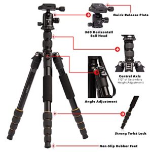 FTF GEAR Compact Aluminum DSLR Camera Tripod and Monopod, Loads up to 20 lbs