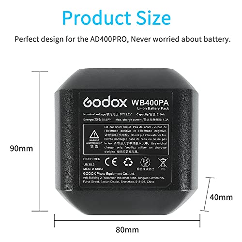 GODOX WB400P Battery Replacement (WB400PA is Update Version of WB400P), Li-on Battery Pack AD400Pro Strobe Flash