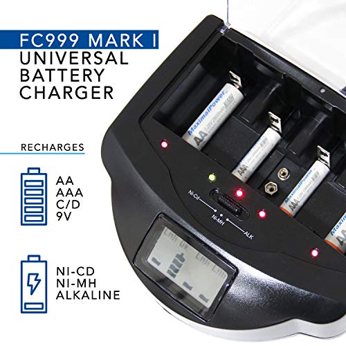 MaximalPower FC999 Universal Rapid Charger for Alkaline, RAM, Ni-MH, Ni-CD, AA, AAA, C, D, 9V Batteries,Black