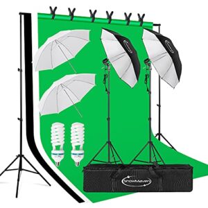 showmaven lighting kit photography, 6.5ft x 10ft background support system and umbrellas continuous lighting kit for photo studio product, portrait and video shoot photography