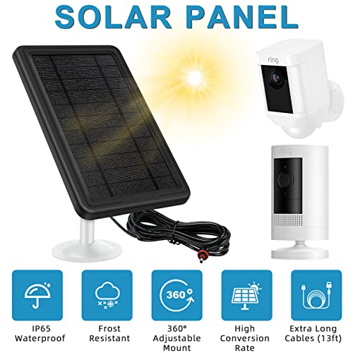 Ring Solar Panel, Ring Solar Charger for Ring Stick Up Cam 2nd & 3rd Gen, Ring Spotlight Cam Battery, 5V 4.5W Output Super Fast Charging, Waterproof (No Camera,Black 1pack)