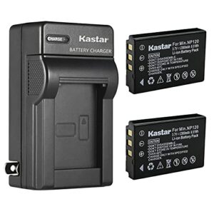 kastar 2-pack q120 battery and ac wall charger replacement for minolta mn35z camera, zoom bt-03, zoom bt-03 b battery, zoom q8 q8n recorder camera, bell & howell b35hdz camera