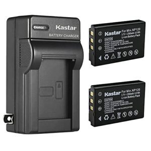 Kastar 2-Pack Q120 Battery and AC Wall Charger Replacement for MINOLTA MN35Z Camera, Zoom BT-03, Zoom BT-03 B Battery, Zoom Q8 Q8N Recorder Camera, Bell & Howell B35HDZ Camera