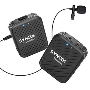 synco wireless lavalier microphones & systems, g1(a1) 2.4ghz 1 transmitter & 1 receiver lapel mic for vlog streaming youtube for dslr camera smartphone tablet, wireless-camera-lav-microphone-system