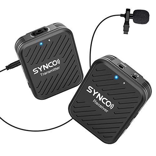 SYNCO Wireless Lavalier Microphones & Systems, G1(A1) 2.4GHz 1 Transmitter & 1 Receiver Lapel Mic for Vlog Streaming YouTube for DSLR Camera Smartphone Tablet, Wireless-Camera-Lav-Microphone-System