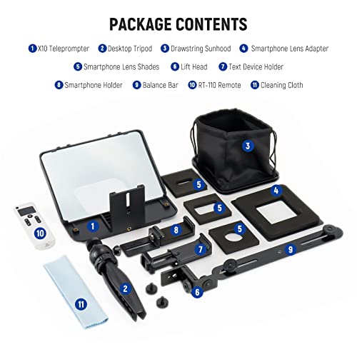 NEEWER Teleprompter X10 Vlog Tripod Kit with RT-110 Remote & APP Control (Bluetooth Connection Via NEEWER Teleprompter APP), Compatible with iPhone Android Phone iPad Tablet 6.9” in Width