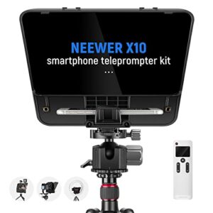 neewer teleprompter x10 vlog tripod kit with rt-110 remote & app control (bluetooth connection via neewer teleprompter app), compatible with iphone android phone ipad tablet 6.9” in width