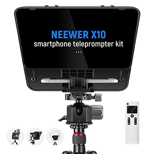 NEEWER Teleprompter X10 Vlog Tripod Kit with RT-110 Remote & APP Control (Bluetooth Connection Via NEEWER Teleprompter APP), Compatible with iPhone Android Phone iPad Tablet 6.9” in Width