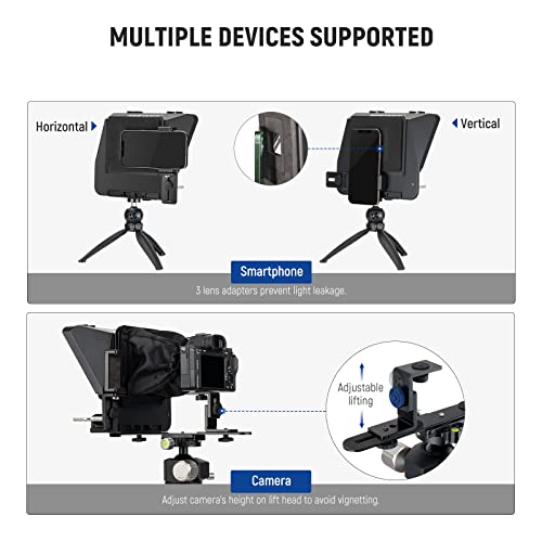 NEEWER Teleprompter X10 Vlog Tripod Kit with RT-110 Remote & APP Control (Bluetooth Connection Via NEEWER Teleprompter APP), Compatible with iPhone Android Phone iPad Tablet 6.9” in Width